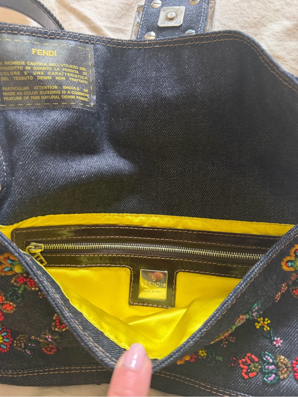 ✨NEVER USED ! Fendi Navy Denim Embroidered Shoulder Bag with Multicolor Beading - Picture 3 of 6